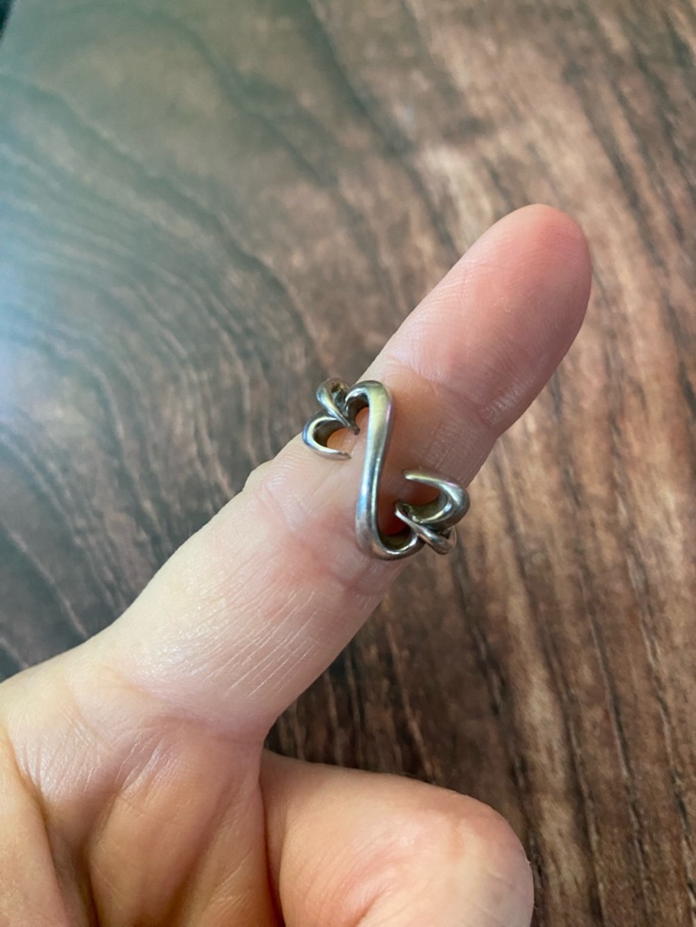 Sterling Silver Heart Link Open Ring - Silver